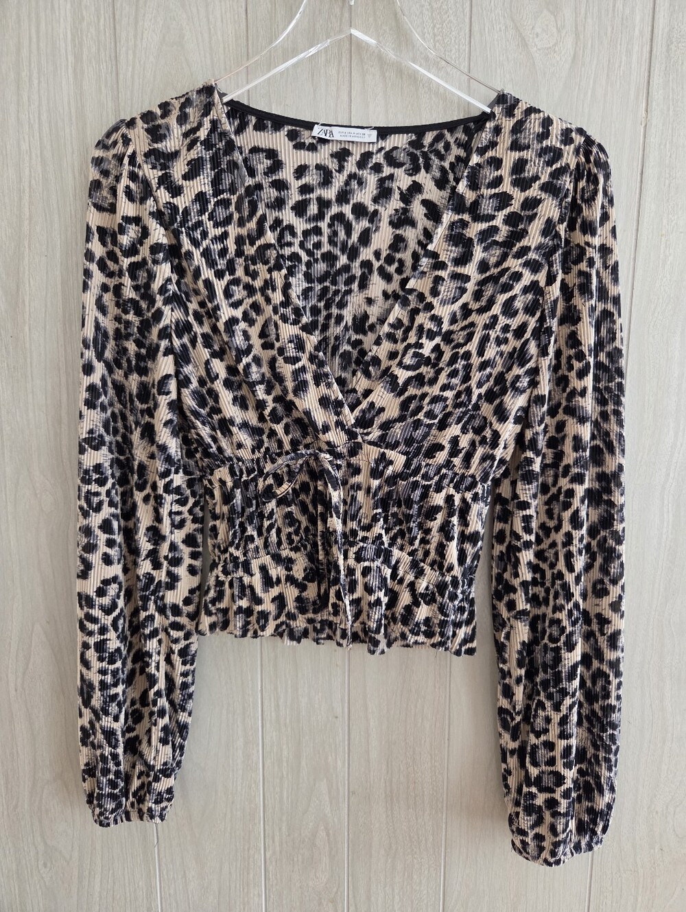 Zara Leopard Ribbed Ruched Top Blouse - Picture 5 of 10